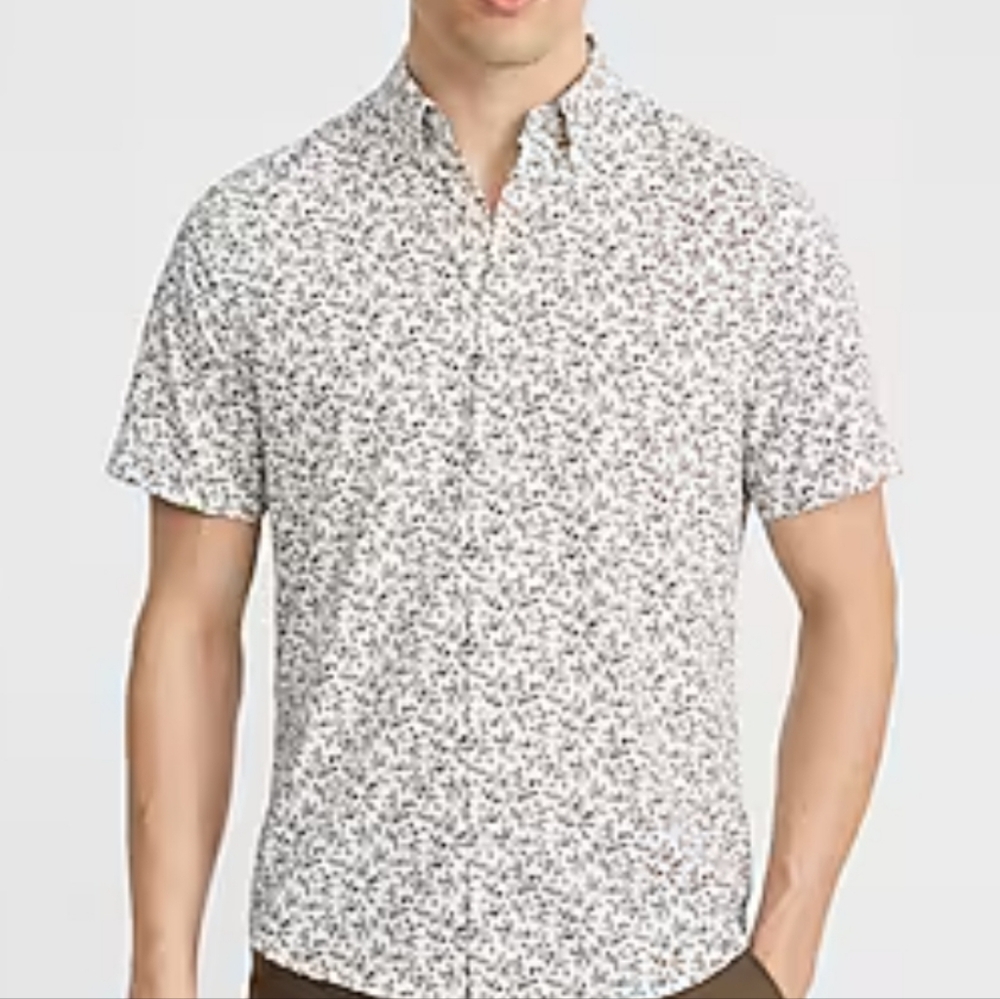 Express Mens Floral Short Sleeve Shirt White & Green Size Medium
